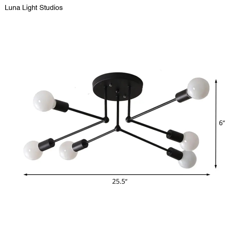Vintage Style Starburst Metallic Ceiling Chandelier - 6/8 Lights Black Semi-Mount Lighting For