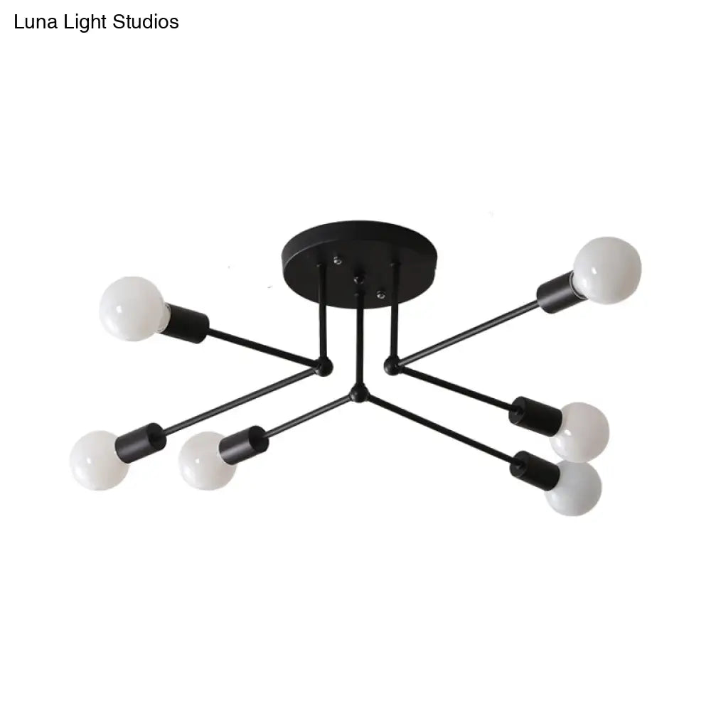 Vintage Style Starburst Metallic Ceiling Chandelier - 6/8 Lights Black Semi-Mount Lighting For