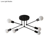 Vintage Style Starburst Metallic Ceiling Chandelier - 6/8 Lights Black Semi-Mount Lighting For