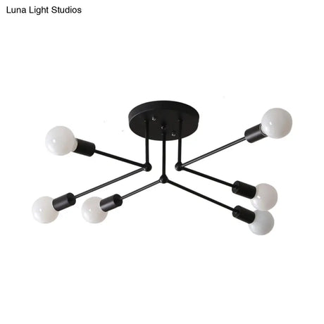 Vintage Style Starburst Metallic Ceiling Chandelier - 6/8 Lights Black Semi-Mount Lighting For
