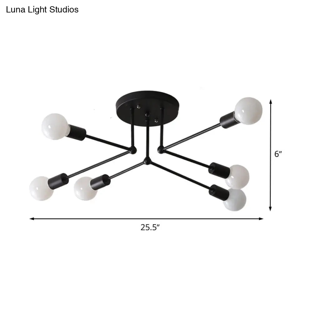 Vintage Style Starburst Metallic Ceiling Chandelier - 6/8 Lights Black Semi-Mount Lighting For