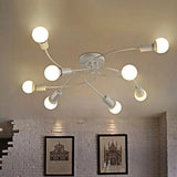 Vintage Style Twisted Arm 8-Light Semi Flush Mount Ceiling Light In Black/White For Living Room