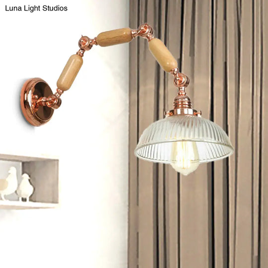 Vintage Style Wall Sconce Lighting Fixture - Ribbed Glass Bowl Shade Single Bulb For Living Room