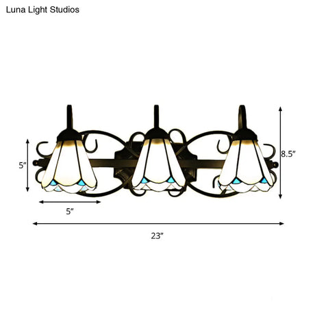 Vintage Style White Glass Cone Wall Mount Triple Light For Bathroom Lighting