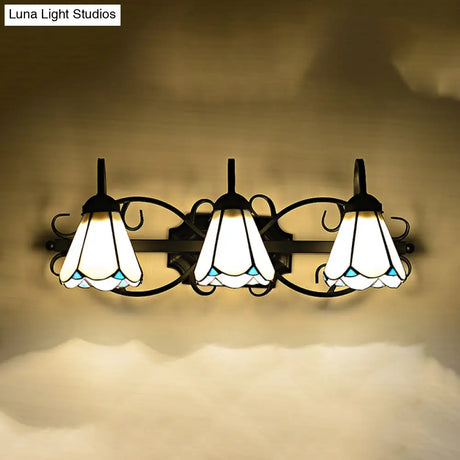 Vintage Style White Glass Cone Wall Mount Triple Light For Bathroom Lighting