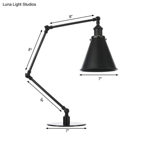 Vintage Stylish Conical Table Lamp With Metallic Shade Ideal For Study Rooms - 1 Head Black/Brass