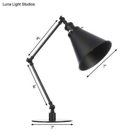 Vintage Stylish Conical Table Lamp With Metallic Shade Ideal For Study Rooms - 1 Head Black/Brass