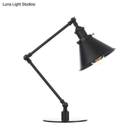Vintage Stylish Conical Table Lamp With Metallic Shade Ideal For Study Rooms - 1 Head Black/Brass