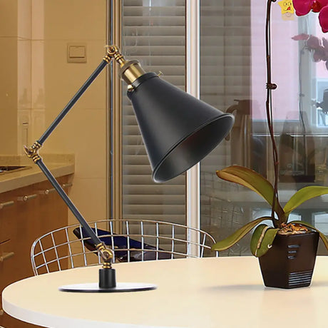 Vintage Stylish Conical Table Lamp With Metallic Shade Ideal For Study Rooms - 1 Head Black/Brass