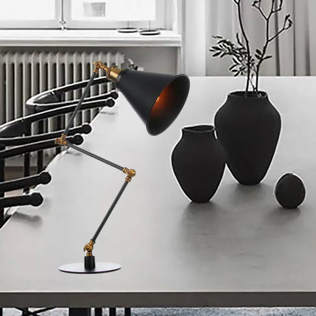 Vintage Stylish Conical Table Lamp With Metallic Shade Ideal For Study Rooms - 1 Head Black/Brass