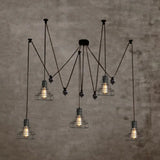 Vintage Swag Design Living Room Hanging Fixture With Globe/Cone Cage Shade - 5 Head Black Suspended