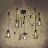 Vintage Swag Design Living Room Hanging Fixture With Globe/Cone Cage Shade - 5 Head Black Suspended