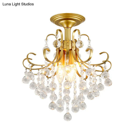 Vintage Swirl Metal Semi - Flush Ceiling Lighting With Crystal Orbs (3 Bulbs)