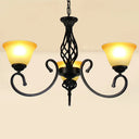 Vintage Swirled Arm Metallic Chandelier Pendant Light With Bell Frost Glass Shade For Living Room 3