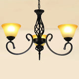 Vintage Swirled Arm Metallic Chandelier Pendant Light With Bell Frost Glass Shade For Living Room 3