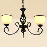 Vintage Swirled Arm Metallic Chandelier Pendant Light With Bell Frost Glass Shade For Living Room 3