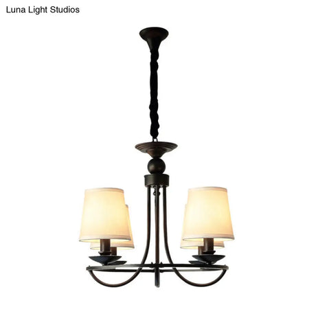 Vintage Tapered Drum Chandelier Pendant Light - Black Fabric For Living Room