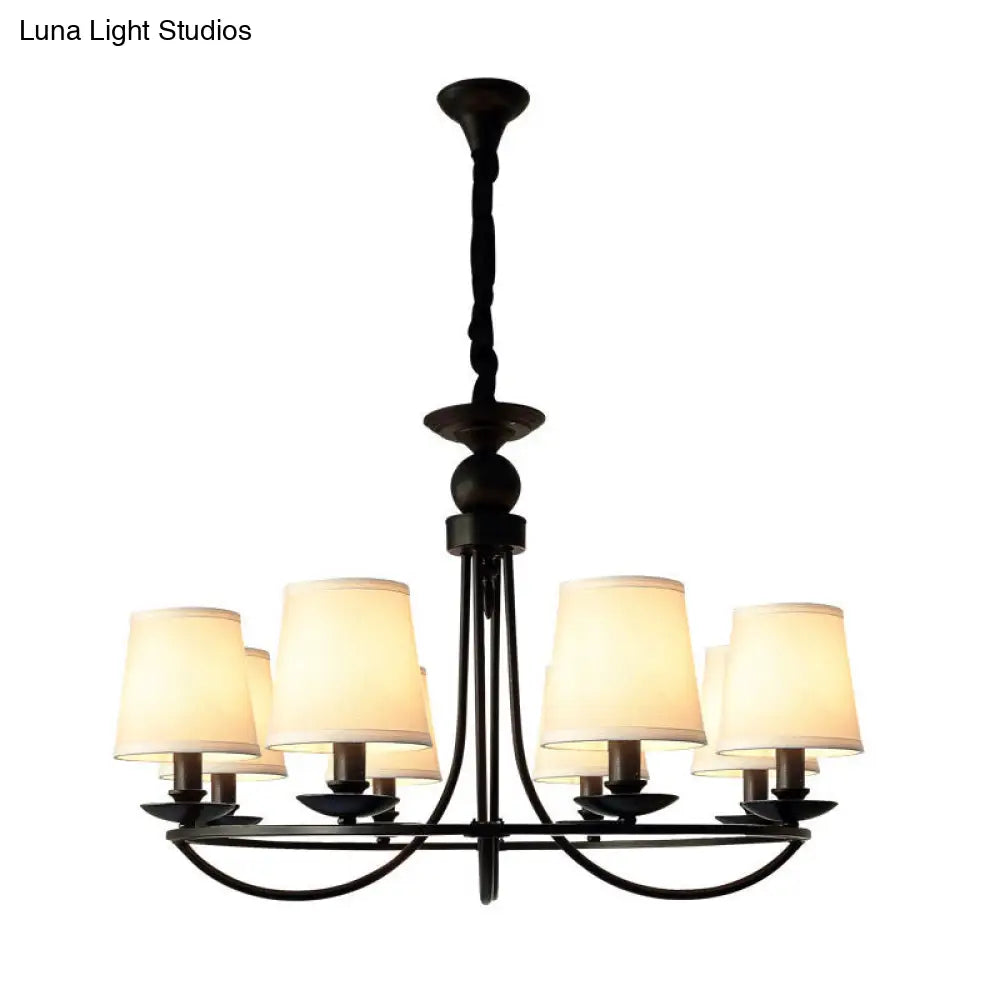 Vintage Tapered Drum Chandelier Pendant Light - Black Fabric For Living Room
