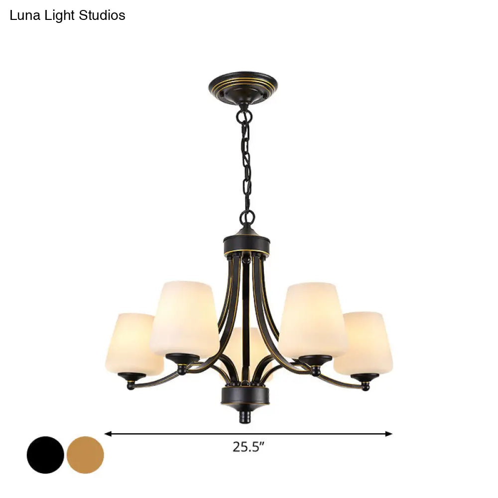Vintage Tapered Pendant Chandelier - White Glass & Clear Crystal 5/6-Light Dining Room Black/Gold