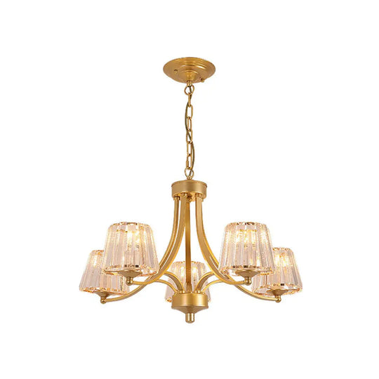 Vintage Tapered Pendant Chandelier - White Glass & Clear Crystal 5/6-Light Dining Room Black/Gold 5