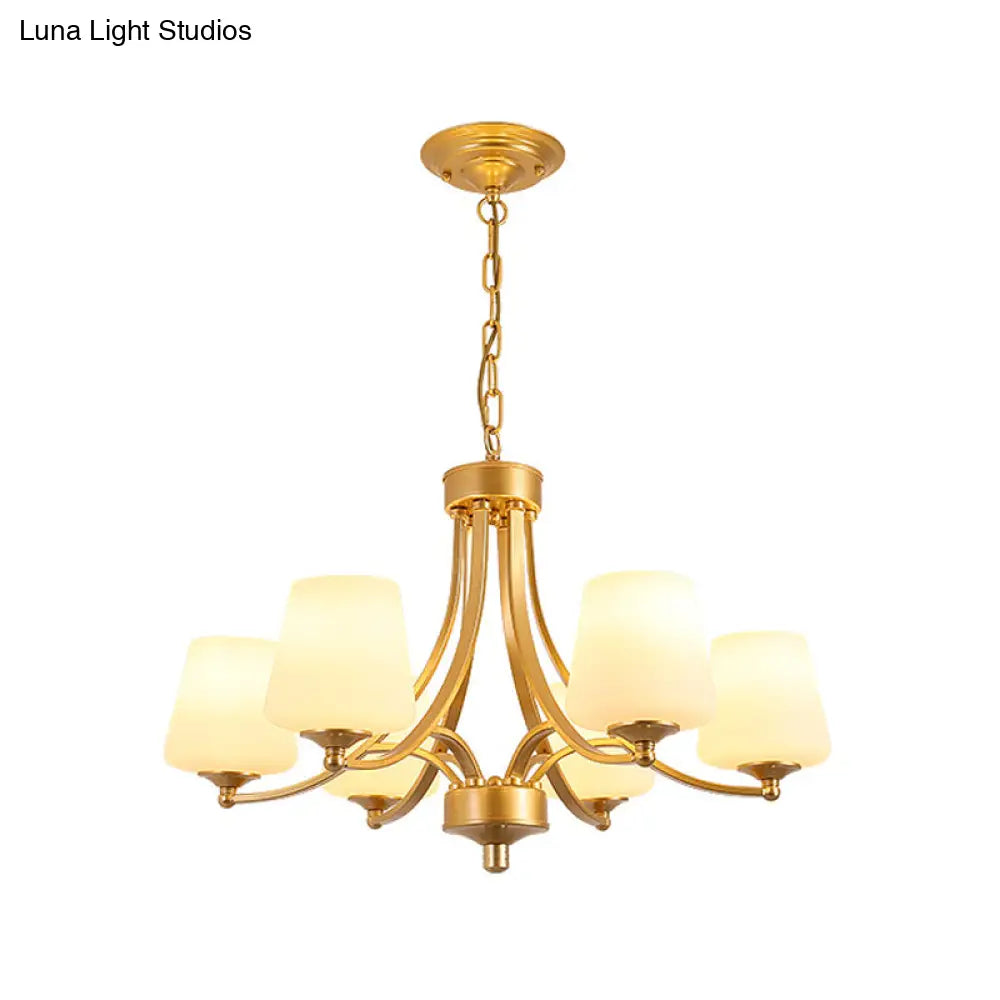Vintage Tapered Pendant Chandelier - White Glass & Clear Crystal 5/6-Light Dining Room Black/Gold