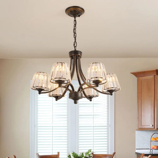 Vintage Tapered Pendant Chandelier - White Glass & Clear Crystal 5/6-Light Dining Room Black/Gold 6