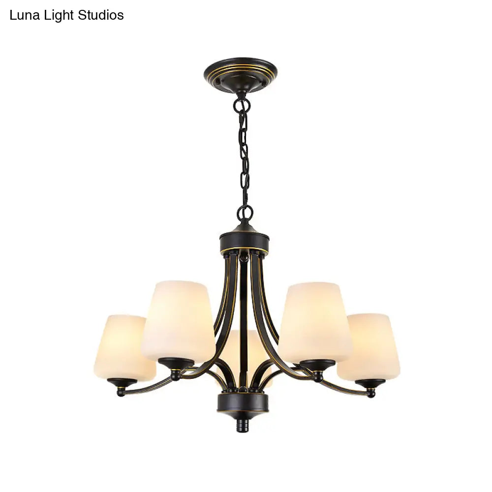 Vintage Tapered Pendant Chandelier - White Glass & Clear Crystal 5/6-Light Dining Room Black/Gold