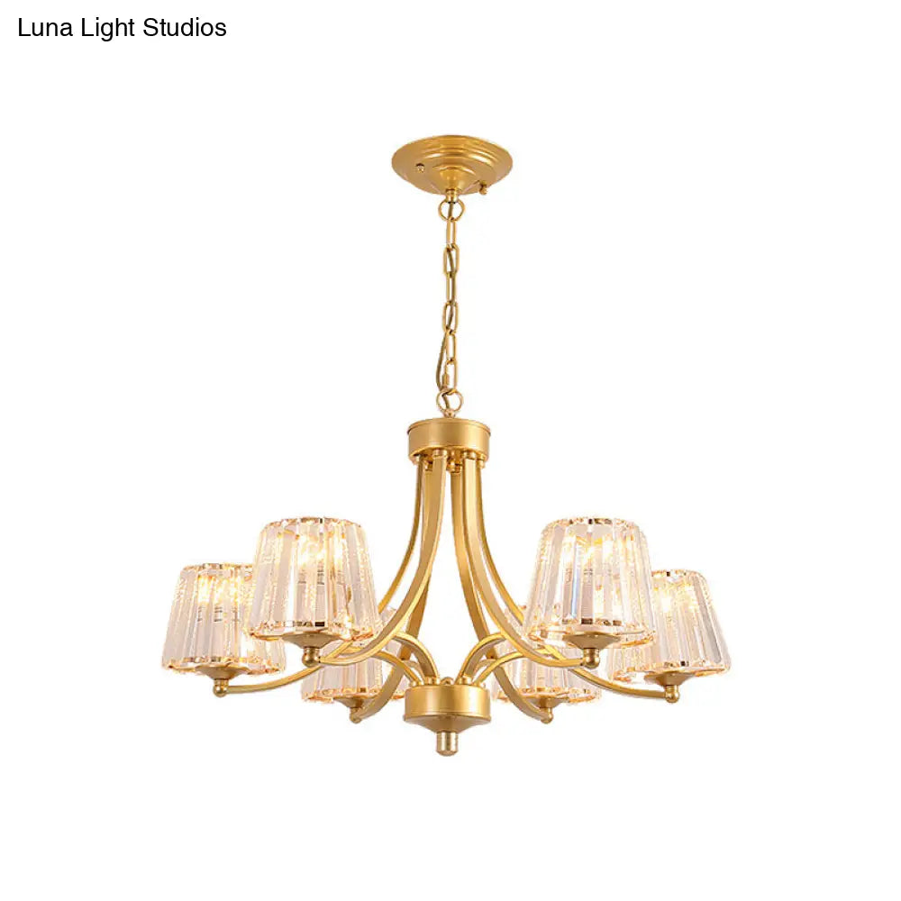 Vintage Tapered Pendant Chandelier - White Glass & Clear Crystal 5/6-Light Dining Room Black/Gold