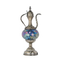 Vintage Teapot Night Table Lamp - Pink/Purple/Blue Stained Glass Bedroom Nightstand Light