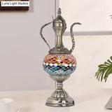 Vintage Teapot Night Table Lamp - Pink/Purple/Blue Stained Glass Bedroom Nightstand Light