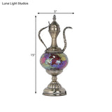 Vintage Teapot Night Table Lamp - Pink/Purple/Blue Stained Glass Bedroom Nightstand Light