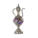 Vintage Teapot Night Table Lamp - Pink/Purple/Blue Stained Glass Bedroom Nightstand Light Red-Purple