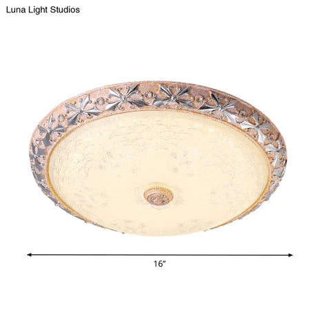 Vintage Textured Glass Led Ceiling Lamp In Silver Bowl Design - Available 3 Sizes