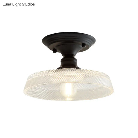 Vintage Textured Glass Semi Flush Ceiling Lighting In Clear For Living Room - One Light