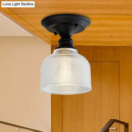 Vintage Textured Glass Semi Flush Ceiling Lighting In Clear For Living Room - One Light
