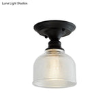 Vintage Textured Glass Semi Flush Ceiling Lighting In Clear For Living Room - One Light