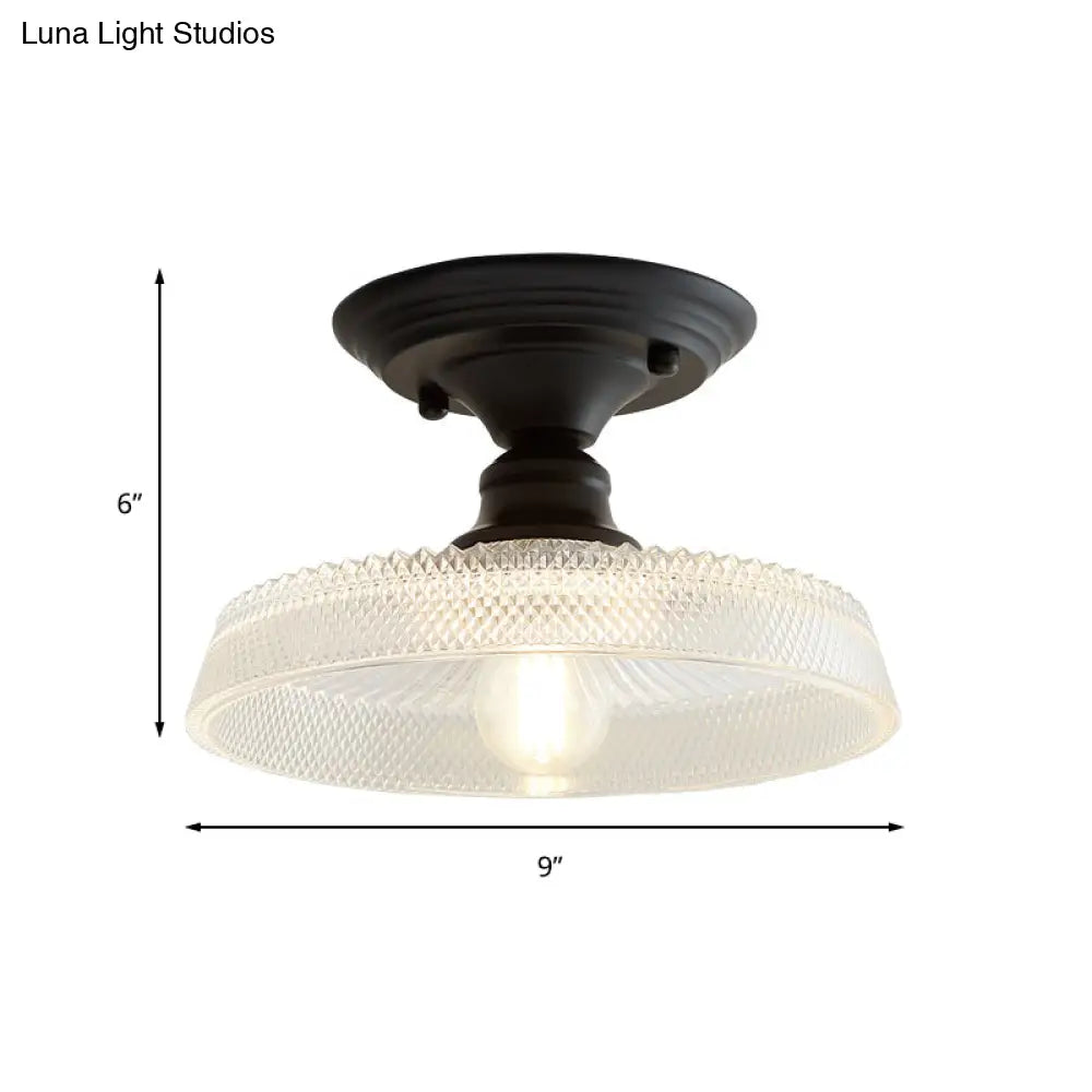 Vintage Textured Glass Semi Flush Ceiling Lighting In Clear For Living Room - One Light