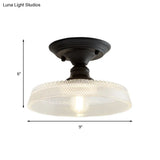 Vintage Textured Glass Semi Flush Ceiling Lighting In Clear For Living Room - One Light