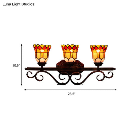 Vintage Tiffany Stained Glass 3-Light Vanity Sconce In Yellow/Red/Clear For Bathroom