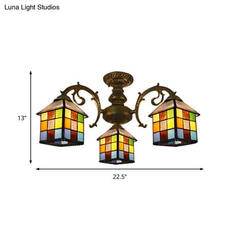Vintage Tiffany Stained Glass Chandelier For Restaurant & Library - 3/5/6 Lights