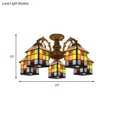 Vintage Tiffany Stained Glass Chandelier For Restaurant & Library - 3/5/6 Lights