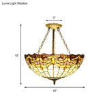 Vintage Tiffany Stained Glass Chandelier With Brass Finish - Perfect For Dining Table