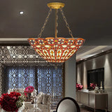 Vintage Tiffany Stained Glass Chandelier With Brass Finish - Perfect For Dining Table / Fish Tail