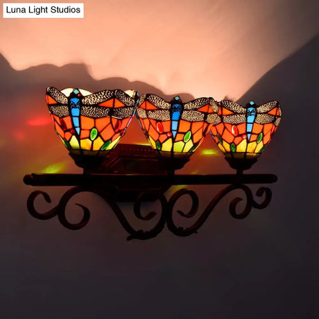 Vintage Tiffany-Style Dragonfly Vanity Lights: Colorful Over-Mirror Fixtures