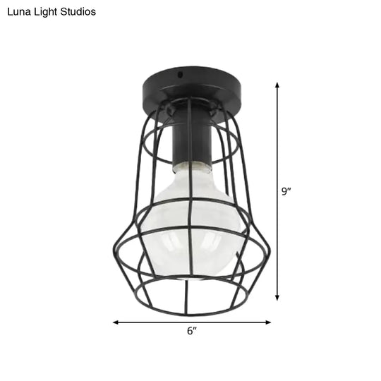 Vintage Urn/Vase Cage Metal Flush Mount Light With 1 Bulb - Black
