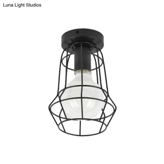 Vintage Urn/Vase Cage Metal Flush Mount Light With 1 Bulb - Black