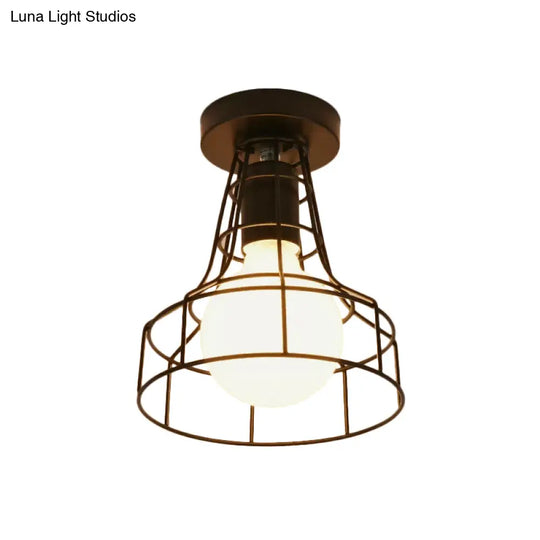 Vintage Urn/Vase Cage Metal Flush Mount Light With 1 Bulb - Black