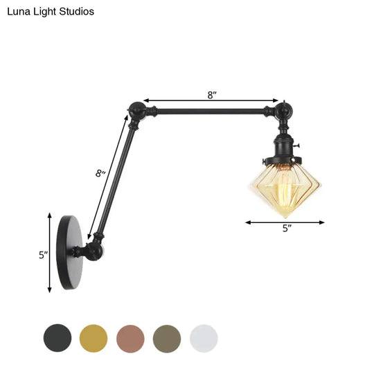 Vintage Wall Mounted Dining Room Sconce Light 1-Light With Glass Shade Adjustable Arm -