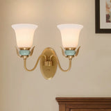 Vintage Wall Mounted Lamp With Bell Frosted Glass Shade - Gold Finish 2 / White