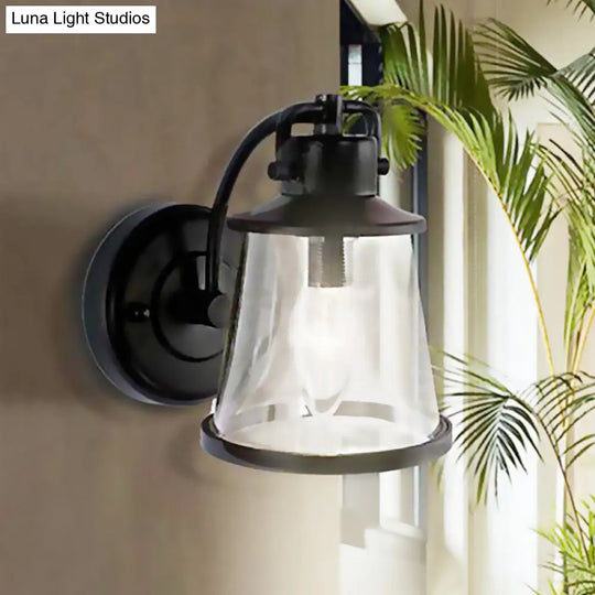 Vintage Wall Sconce Light: Black Glass Cone Design With Curved Arm
